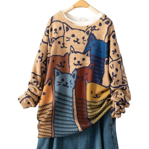 Women Christmas Sweater Graphic Print Oversized Pullover Floral 064 Loose Top - Picture 5 of 6